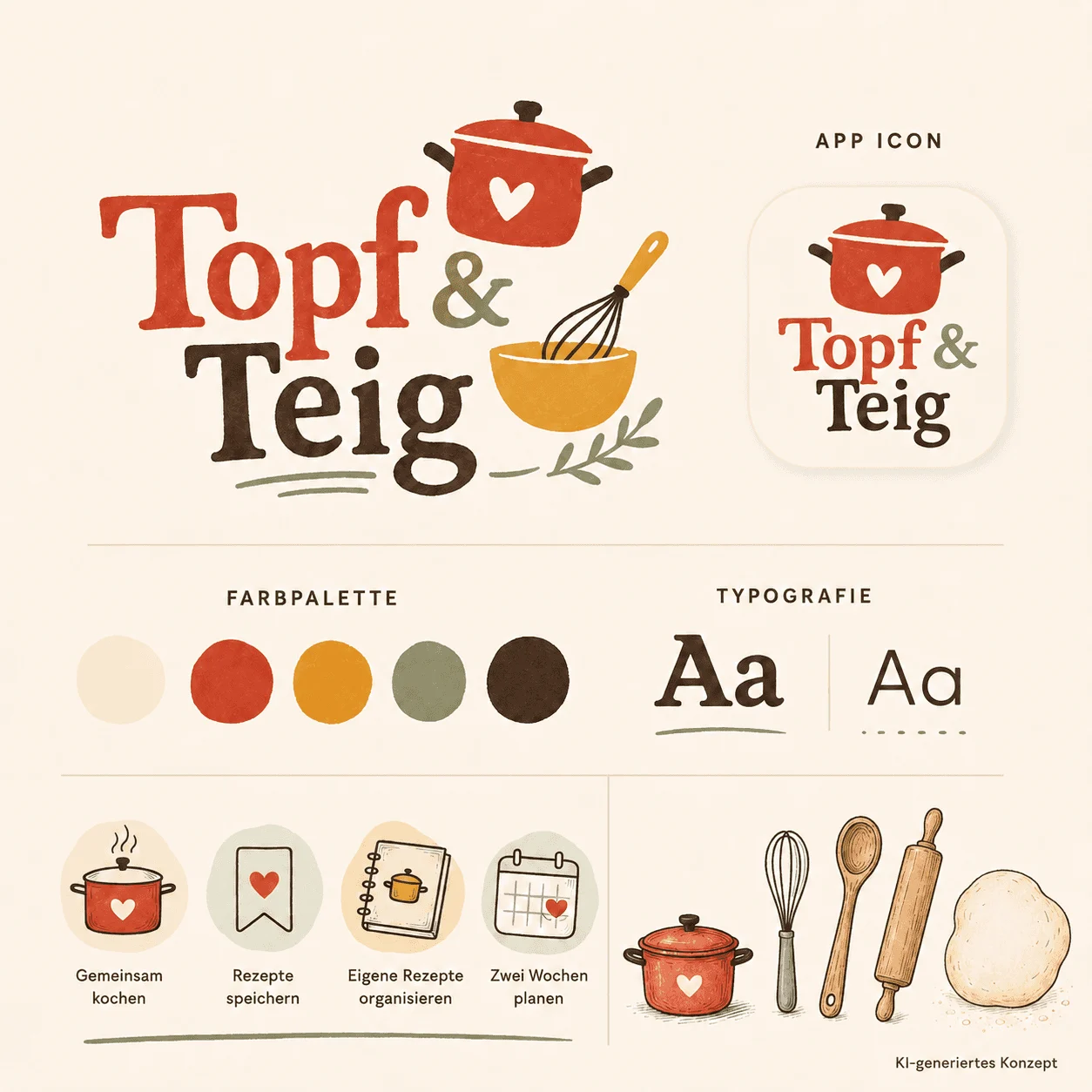 Topf & Teig Branding- und App-Konzept